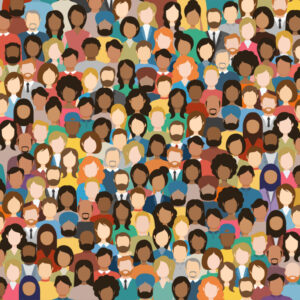 Illustration of a Multicultural Crowd of People. Group of different men and women. Young, adult and older peole. European, Asian, African and Arabian People
