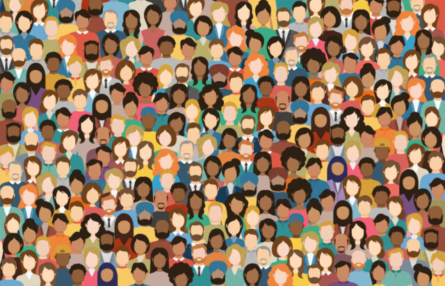 Illustration of a Multicultural Crowd of People. Group of different men and women. Young, adult and older peole. European, Asian, African and Arabian People
