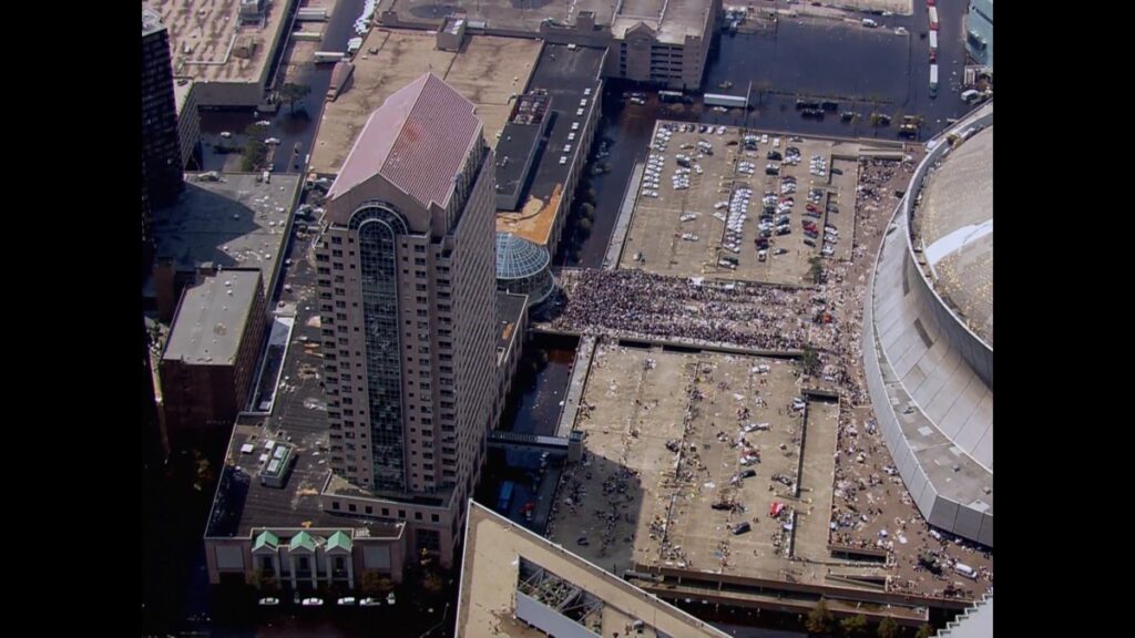 Crowds of stranded New Orleans residents gather at the Superdome.