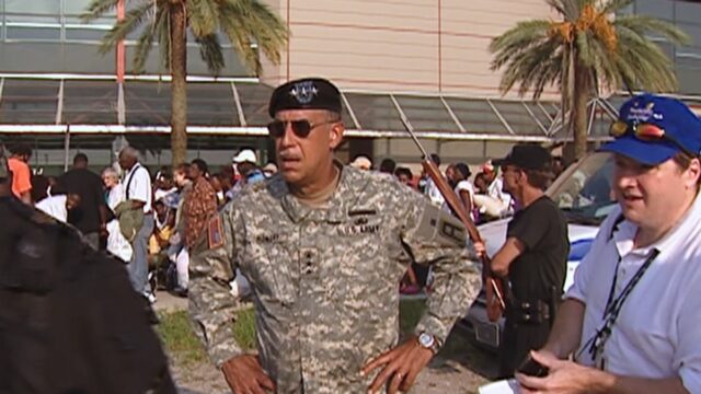 Lt. General Russell Honore outside the crowded Convention Center.