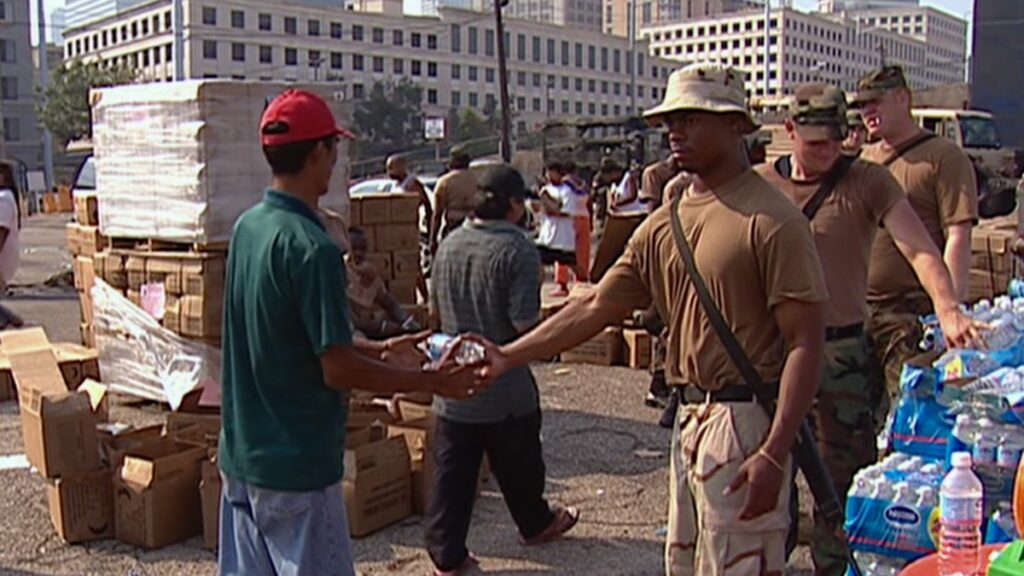 National Guard distributes water to New Orleans residents.