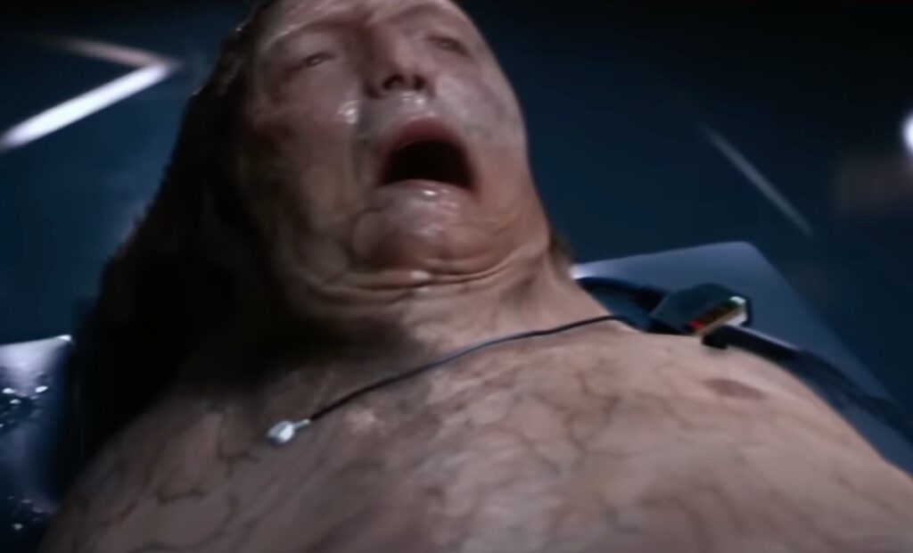 man's body bloating beyond recognition, blue veins visible beneath translucent skin