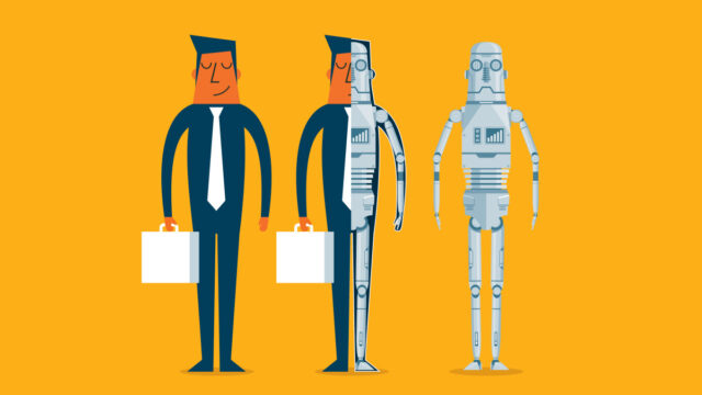 Evolution of robots. Concept of replacing people with robots, artificial intelligence.