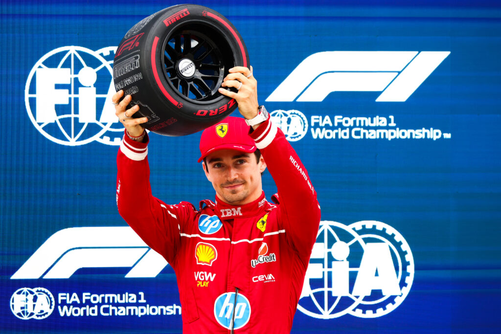 Charles Leclerc of Ferrari is seen after winning the pole position during the qualifying session of the Formula One Hungarian Grand Prix at the Hungaroring circuit in Mogyorod near Budapest on August 2nd, 2025.