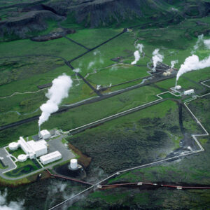 Aerial view of a geothermal power plant.