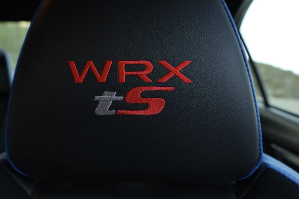 WRX tS embroidery on a headrest.