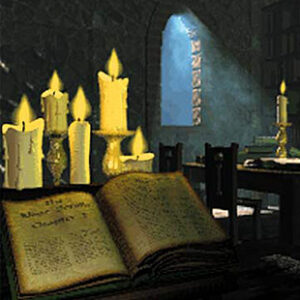 A render of a book in a library in Daggerfall