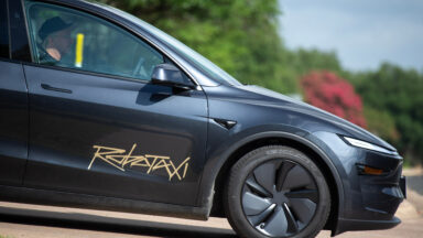 A vehicle Tesla is using for robotaxi testing purposes on Oltorf Street in Austin, Texas, US, on Sunday, June 22, 2025. The launch of Tesla Inc.'s driverless taxi service Sunday is set to begin modestly, with a handful of vehicles in limited areas of the city.