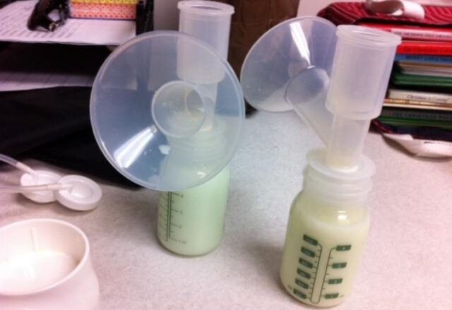 Pumped breast milk in bottles