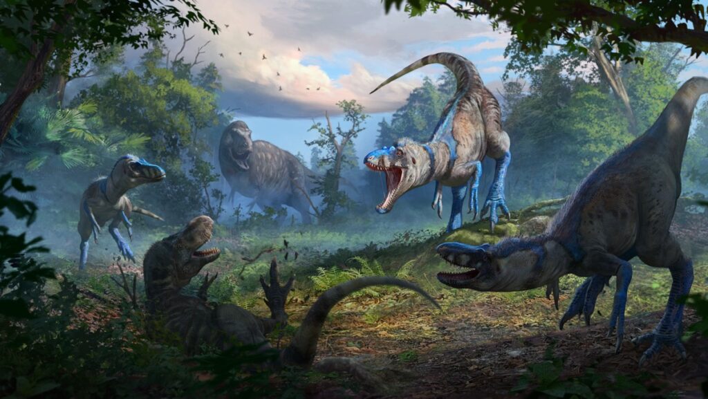 illustration: A pack of Nanotyrannus attacks a juvenile T. rex