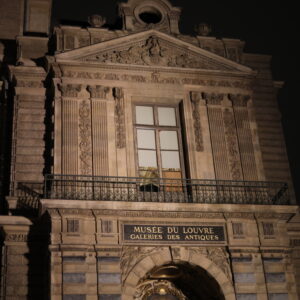 Balcony Louvre building at night