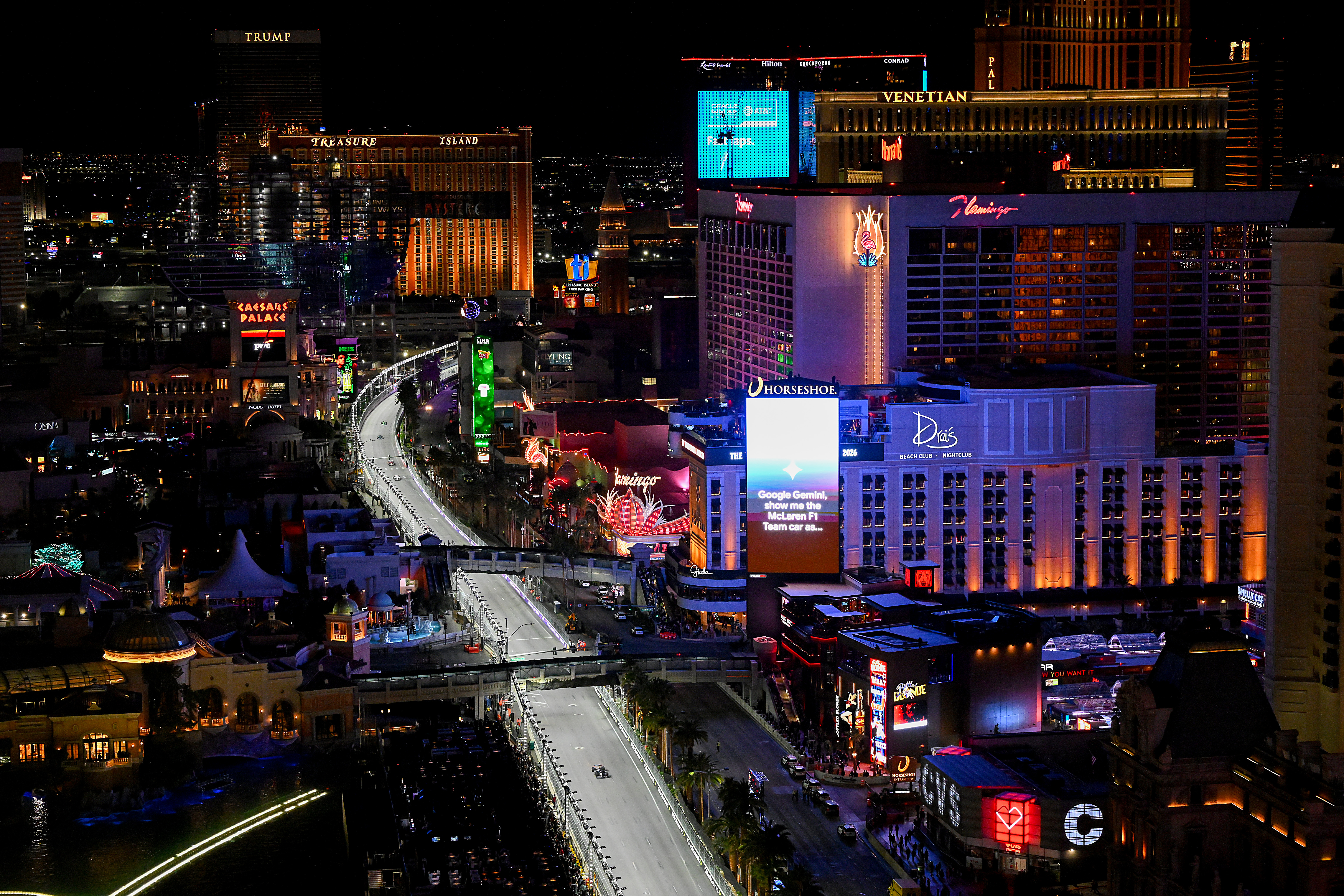 LAS VEGAS, NEVADA - NOVEMBER 22: Carlos Sainz of Spain driving the (55) Williams FW47 Mercedes on track during the F1 Grand Prix of Las Vegas at Las Vegas Strip Circuit on November 22, 2025 in Las Vegas, Nevada. (Photo by)