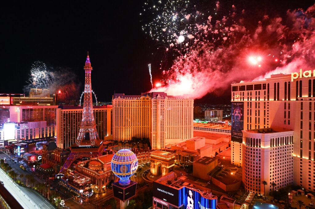 LAS VEGAS, NEVADA - NOVEMBER 22: Fireworks light the city after the race during the F1 Grand Prix of Las Vegas at Las Vegas Strip Circuit on November 22, 2025 in Las Vegas, Nevada. (Photo by )