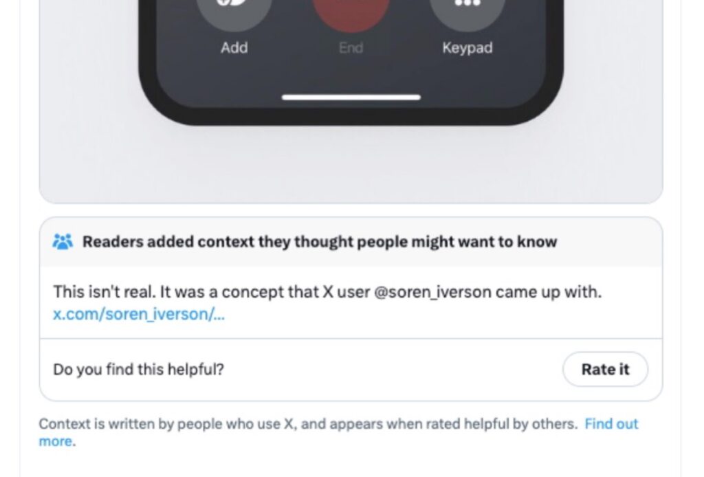 cropped image of phone screen showing an X post with a community note underneath