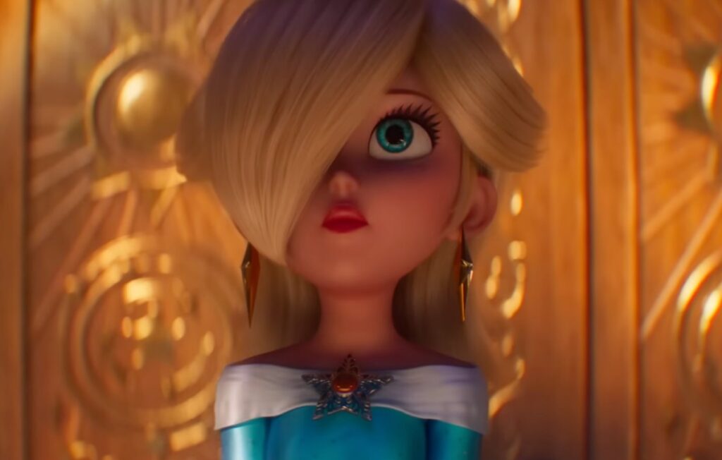 blonde princess with lock of hair covering half her face