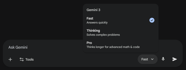 Gemini model picker new