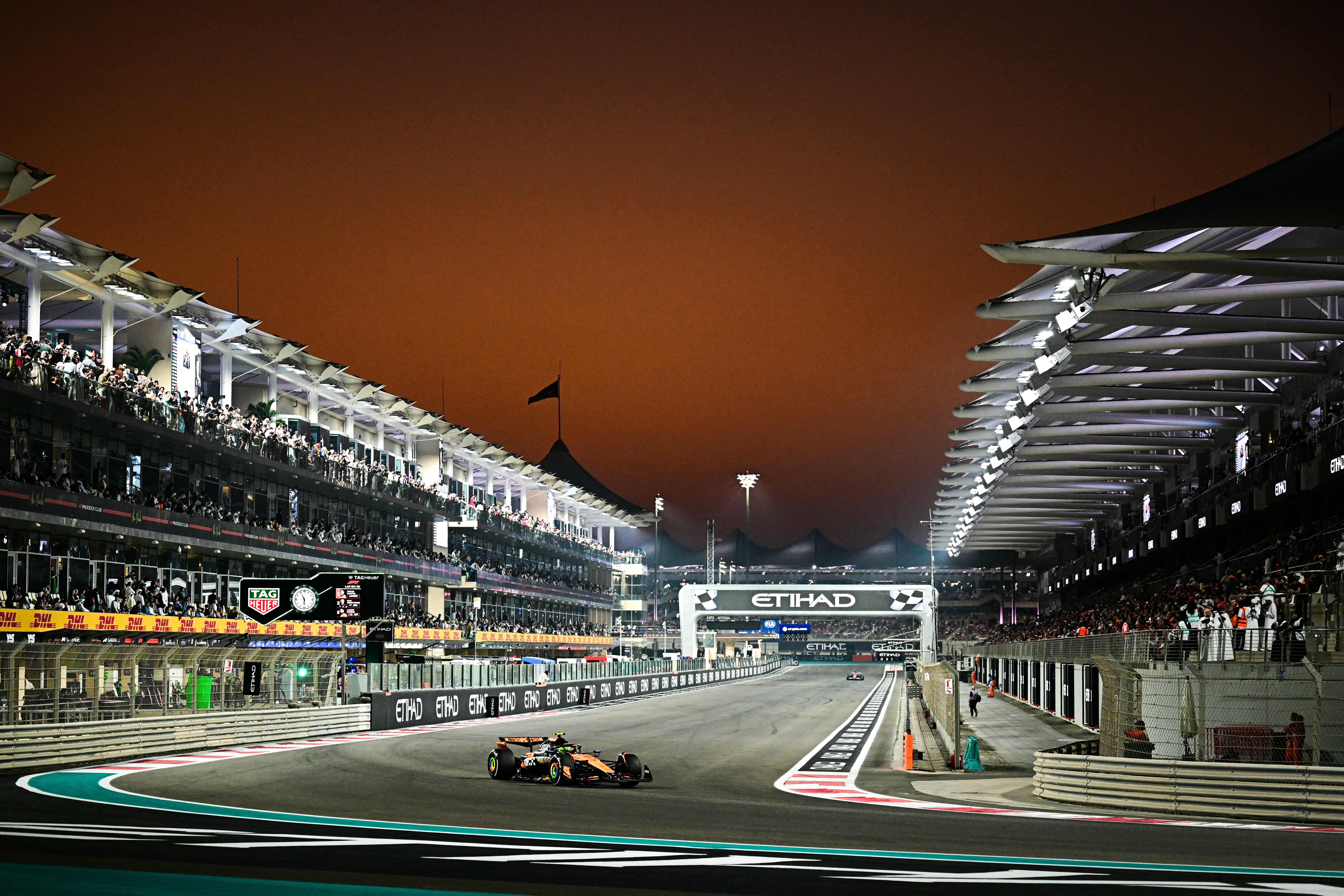 McLaren's British driver Lando Norris competes during the Abu Dhabi Formula One Grand Prix at the Yas Marina Circuit in Abu Dhabi on December 7, 2025. (Photo by Giuseppe CACACE / AFP via Getty Images)