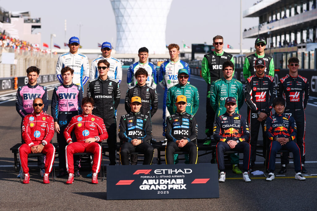 ABU DHABI, UNITED ARAB EMIRATES - DECEMBER 07: The 2025 F1 drivers photo call prior to the F1 Grand Prix of Abu Dhabi at Yas Marina Circuit on December 07, 2025 in Abu Dhabi, United Arab Emirates.