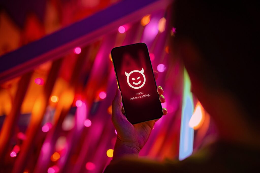 Ilustracja przedstawiająca zagrożenia płynące z interakcji z chatbotami AI