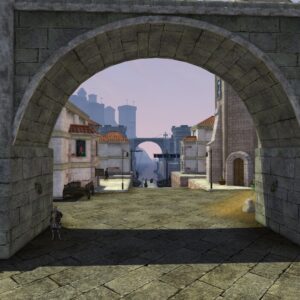 A stone gate to a city street