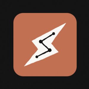 An orange logo with a lightning bolt