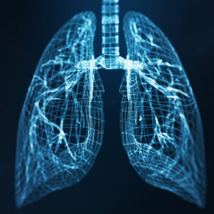 blue-tinted abstract diagram showing lungs and bronchi.