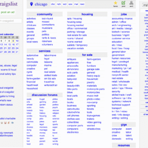 Screenshot of craigslist landing page