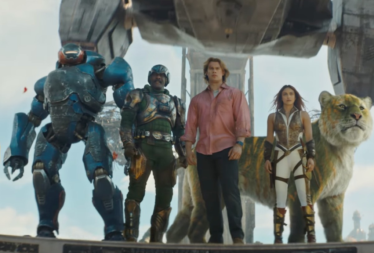 group of warriors just disembarking off a space ship, staring straight ahead