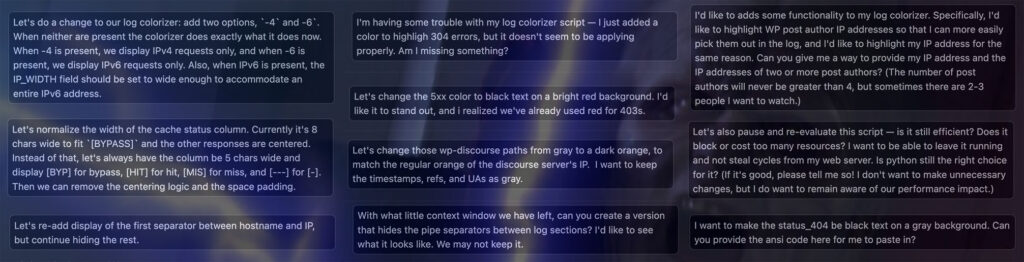 Screenshot showing different LLM instructions given by Lee to Claude Code