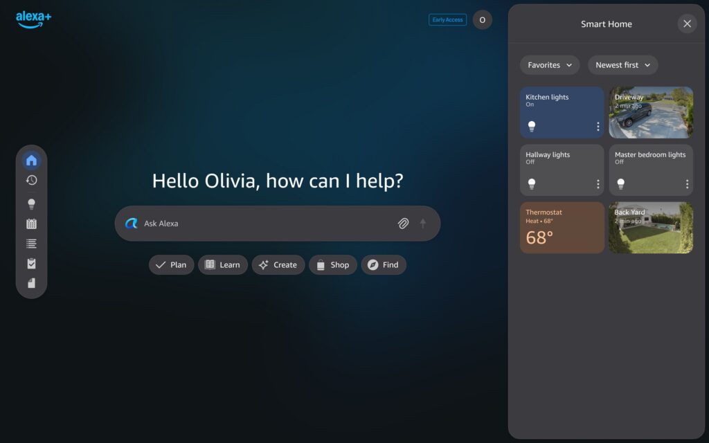 An example of someone using the Alexa+ website to manage smart home devices.