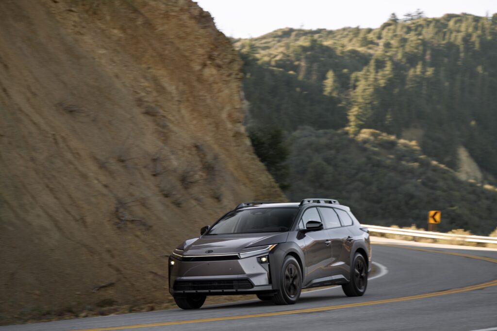 A Toyota bZ Woodland drives towards the camera