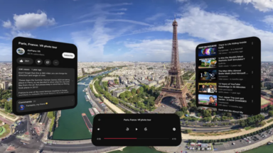 A 360-degree view of Paris with floating UI panels