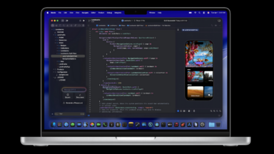 A Mac with an Xcode window open