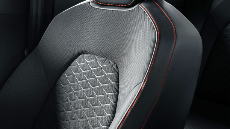 A car seat trimmed in textile