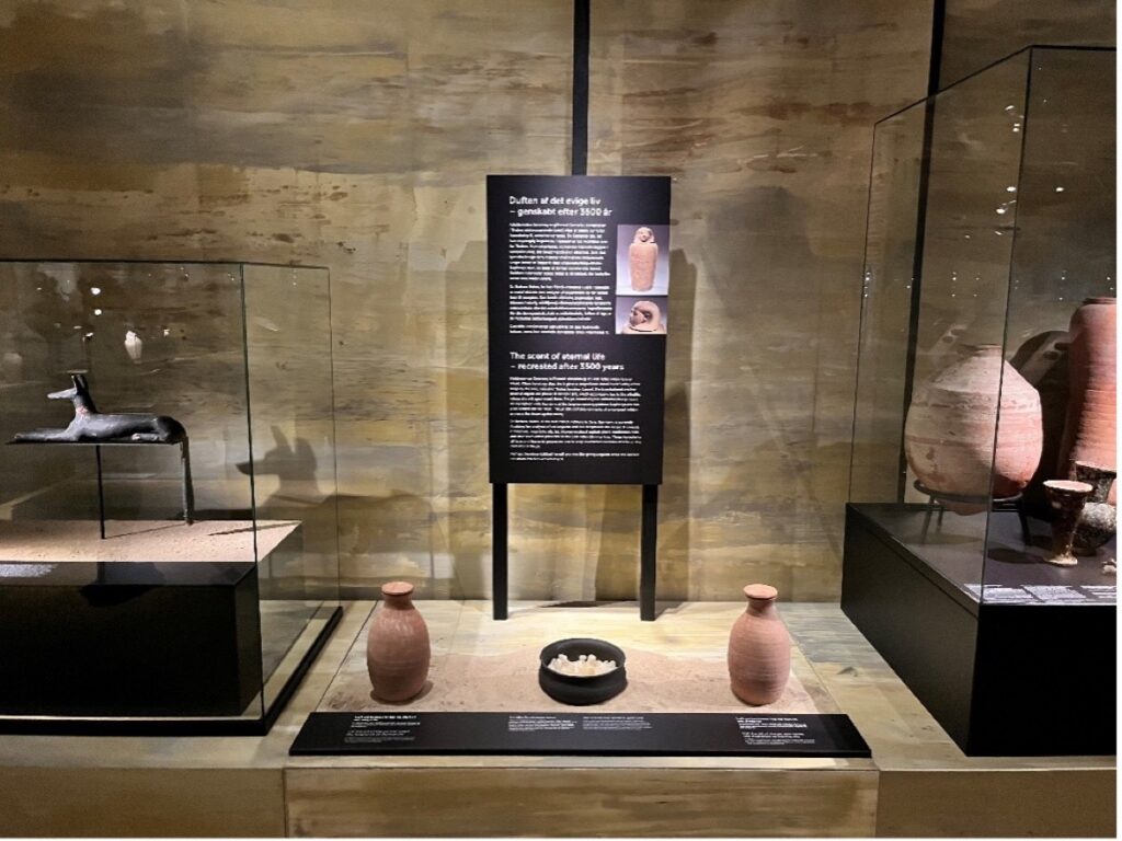 Museum display for the Scent of the Afterlife in at the Moesgaard Museum in Denmark’s exhibition, Ancient Egypt – Obsessed with Life