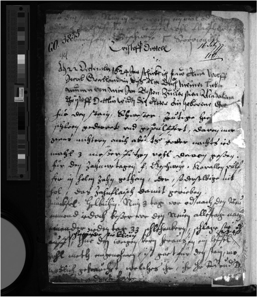Multispectral image of Vogtherr's recipes, showing a handwritten recipe for the treatment of ulcers at the top of the page.