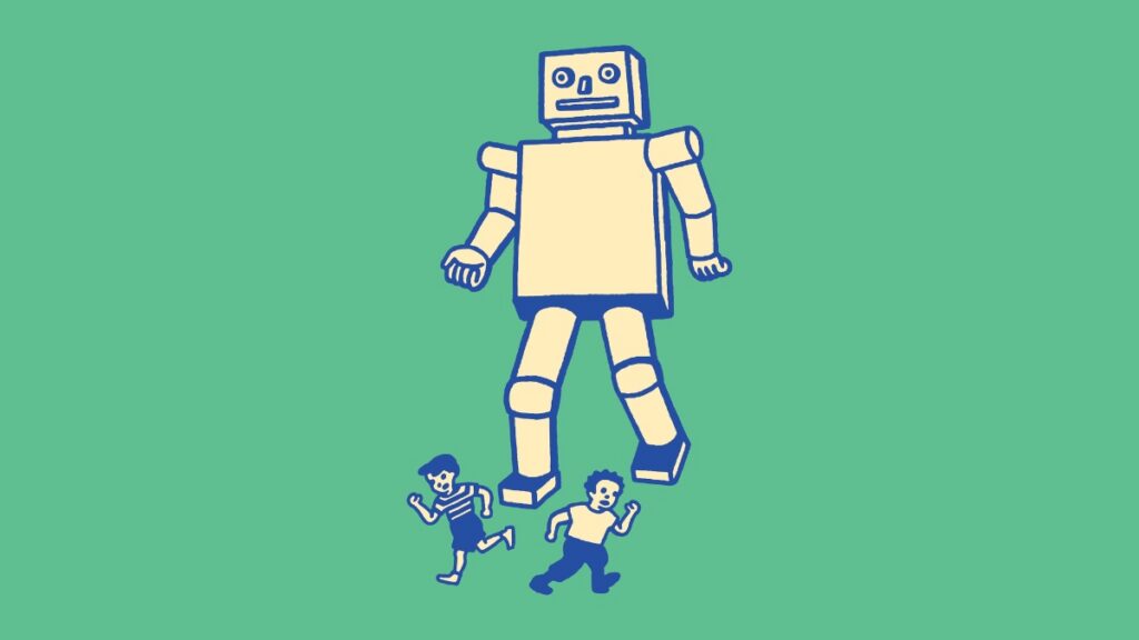 Large Robot And Boys High-Res Vector Graphic
