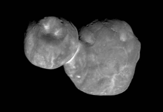 This image was taken by NASA's New Horizons spacecraft on Jan. 1, 2019 during a flyby of Kuiper Belt object 2014 MU69, informally known as Ultima Thule. It is the clearest view yet of this remarkable, ancient object in the far reaches of the solar system – and the first small "KBO" ever explored by a spacecraft.