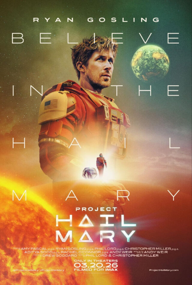poster art showing a man in a space suit against a backdrop of the Earth and the sun in opposite corers of the frame