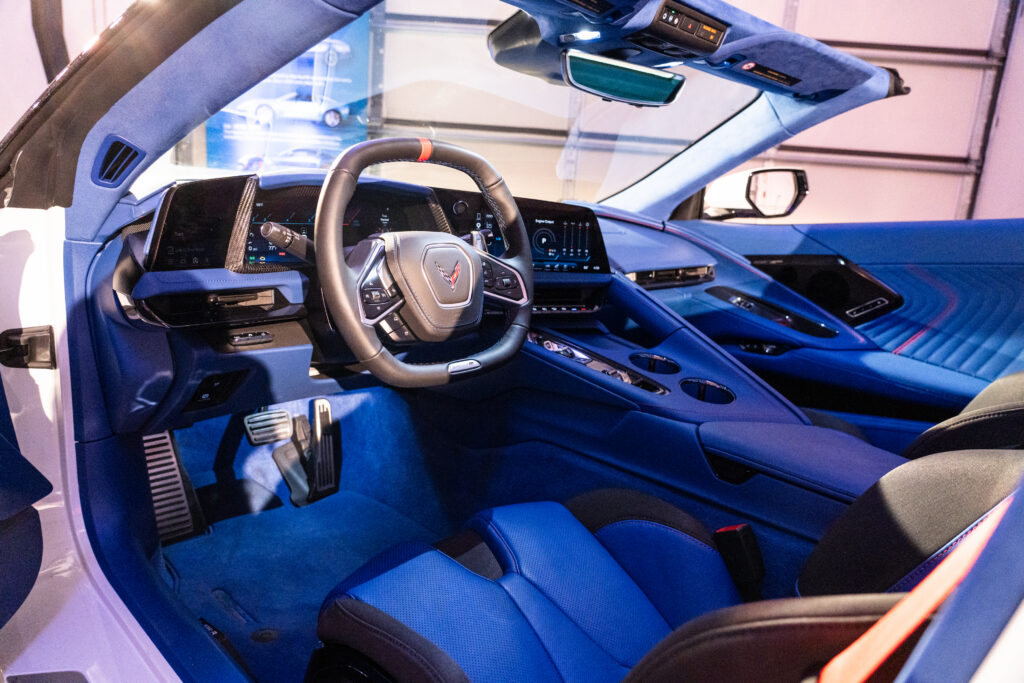 A blue corvette interior