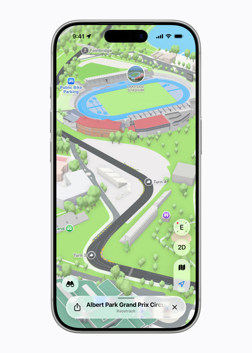 An Apple Maps screenshot of a section of the Australian F1 circuit in Albert Park, Melbourne.