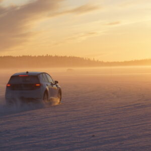 A VW ID.EVERY1 drives on a frozen lake