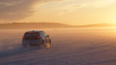A VW ID.EVERY1 drives on a frozen lake