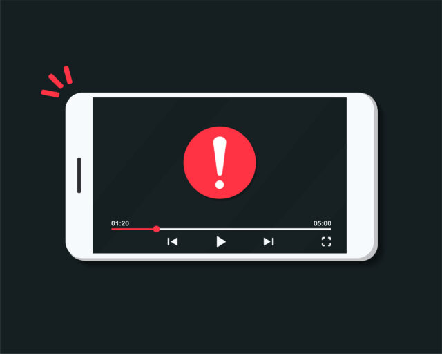 Error message on video playing on white phone