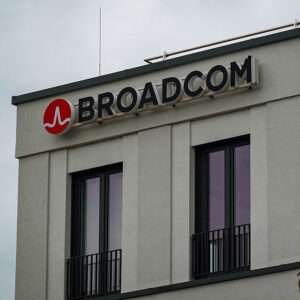 The Broadcom office building with the company logo is in Regensburg, Bavaria, Upper Palatinate, Germany, on October 4, 2025.