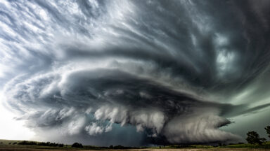 Supercell thunderstorm in rural area. All hazards possible including wind, hail, lightening, tornado, heavy rain