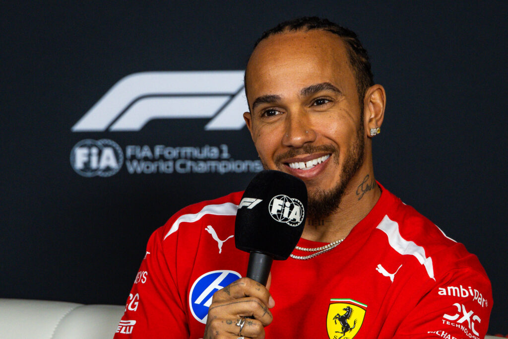 MELBOURNE, AUSTRALIA - MARCH 5: Lewis Hamilton of Great Britain and Scuderia Ferrari in the drivers' press conference during previews ahead of the F1 Grand Prix of Australia at Albert Park Grand Prix Circuit on March 5, 2026 in Melbourne, Australia. (Photo by Jayce Illman/Getty Images)