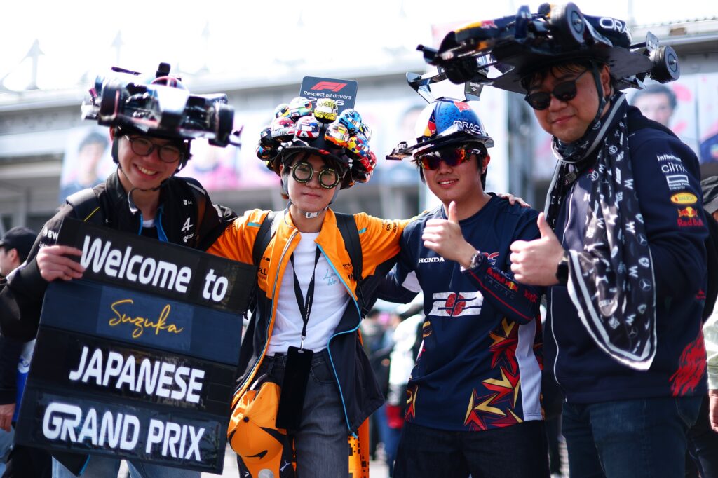 SUZUKA, JAPAN - MARCH 28: Fans of Oracle Red Bull Racing prior to final practice ahead of the F1 Grand Prix of Japan at Suzuka Circuit on March 28, 2026 in Suzuka, Japan. (Photo by Clive Rose - Formula 1/Formula 1 via Getty Images)