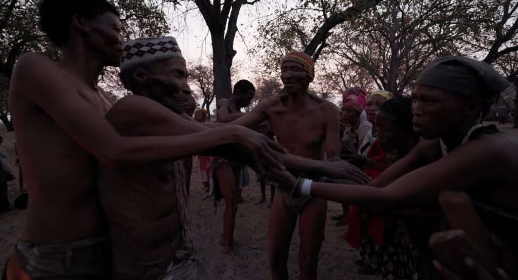 During the elephant trance dance, the village elder faints.