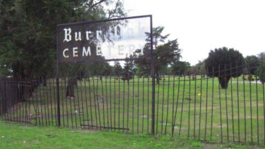 The side entrance located on 127th St. to Burr Oak Cemetery, near Alsip, Illinois.